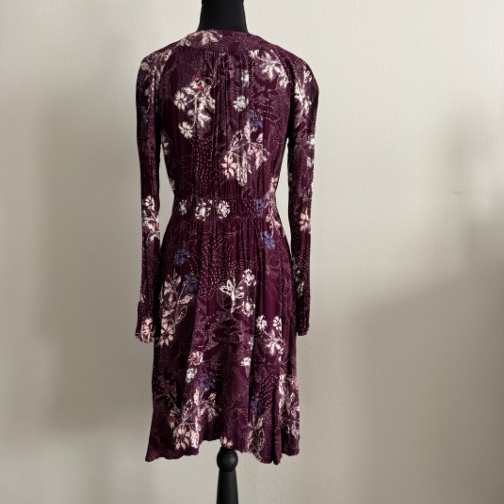 Anthropologie Maeve Merlot Floral Long Sleeve Monaco Dress Size XS - Picture 7 of 9